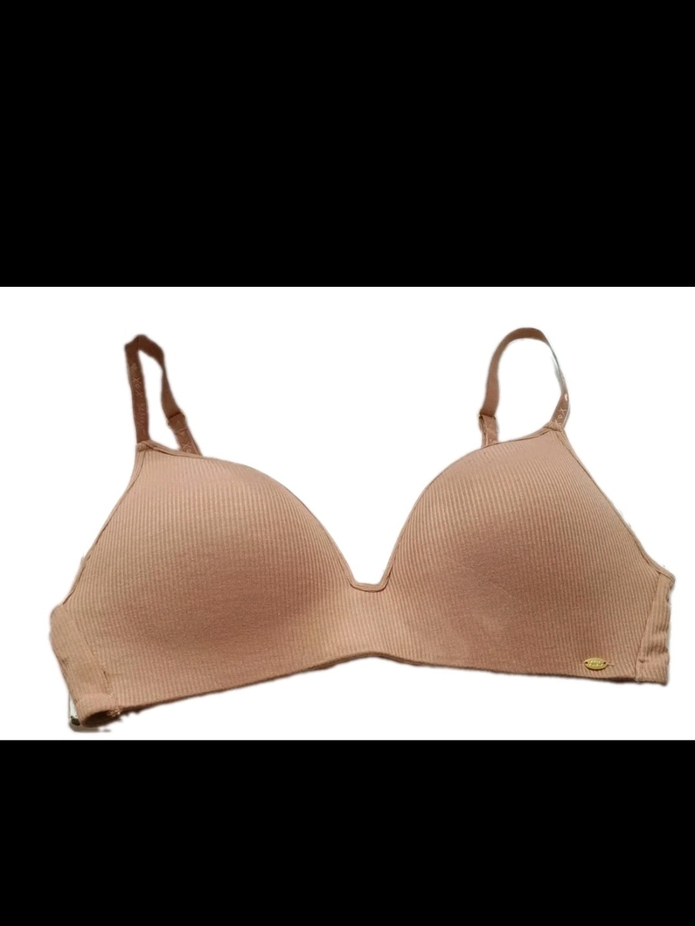 Betsey Johnson Padded Tan Bra Women 38C Wireless Wirefree Adj Strap Ribbed
